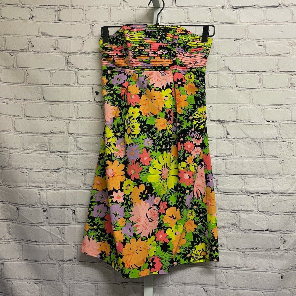 SHOSHANNA - Neon Floral Dress Strapless Dress